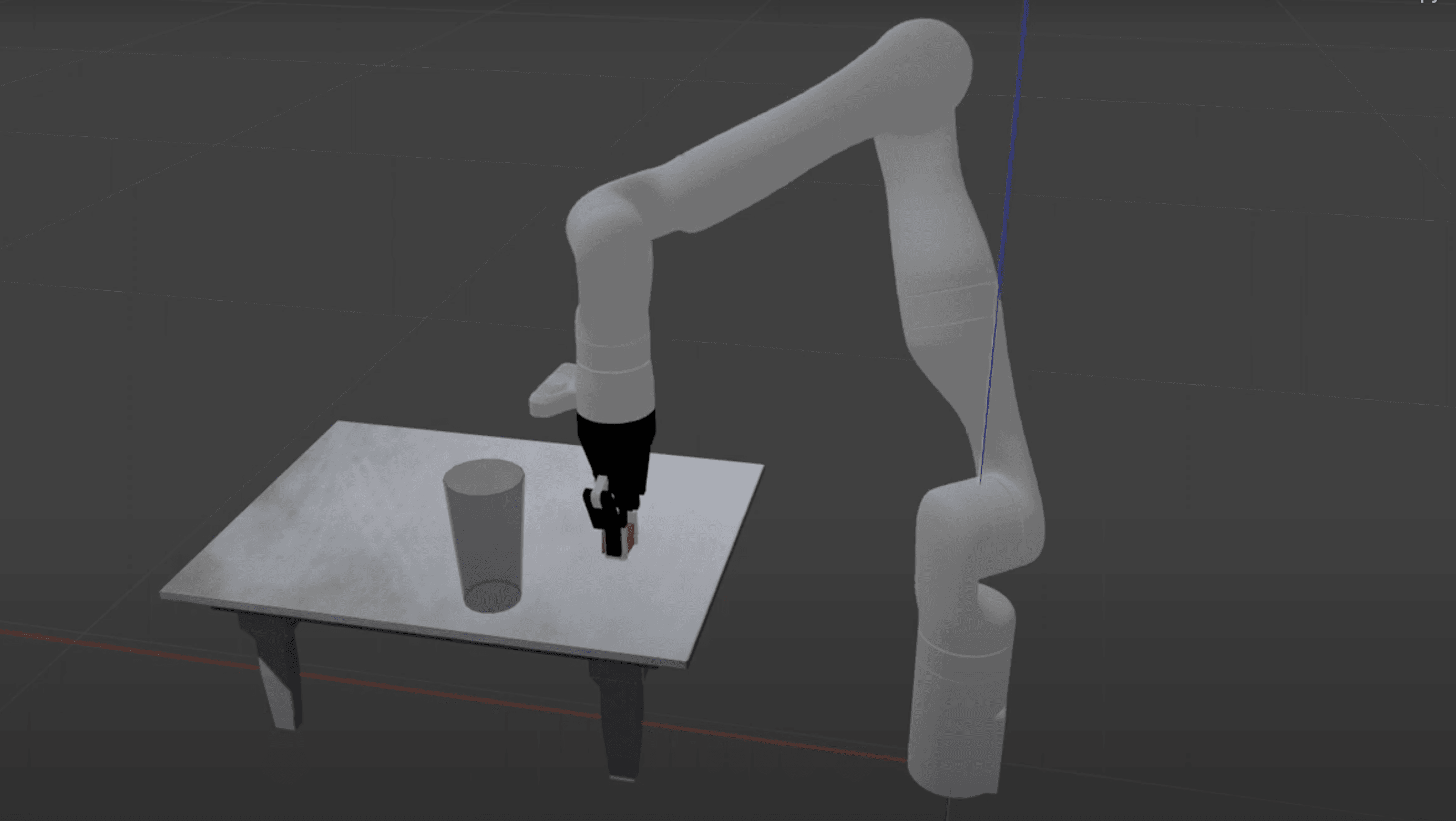 3D simulation of a robotic arm performing grasping on a table